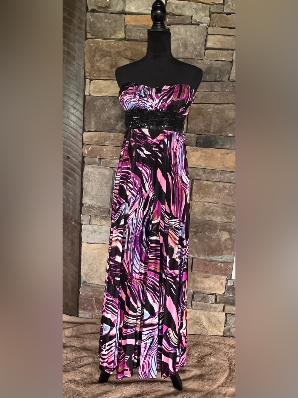 Speechless L Strapless Multicolor Maxi Dress Beaded Sequin Waist